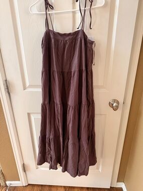 American Eagle Outfitters Mauve Tiered Maxi Dress with Tie Straps